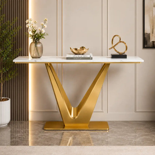Bold V Shaped Console Table with Luxurious Gold Finish