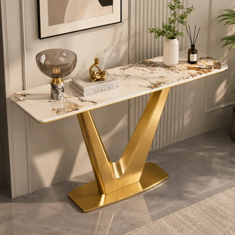 Bold V Shaped Console Table with Luxurious Gold Finish