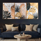 Botanical Leaves Framed Crystal Glass Painting Set of 3