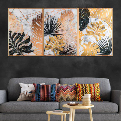 Botanical Leaves Framed Crystal Glass Painting Set of 3