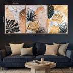 Botanical Leaves Framed Crystal Glass Painting Set of 3
