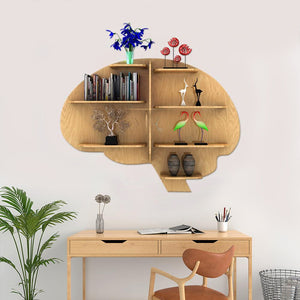 Brain Shape Backlit Designer Wooden Wall Shelf / Book Shelf / Night Light, Light Oak Finish