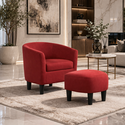 brick-red-comfy-round-back-rich-velvet-accent-chair-with-footrest