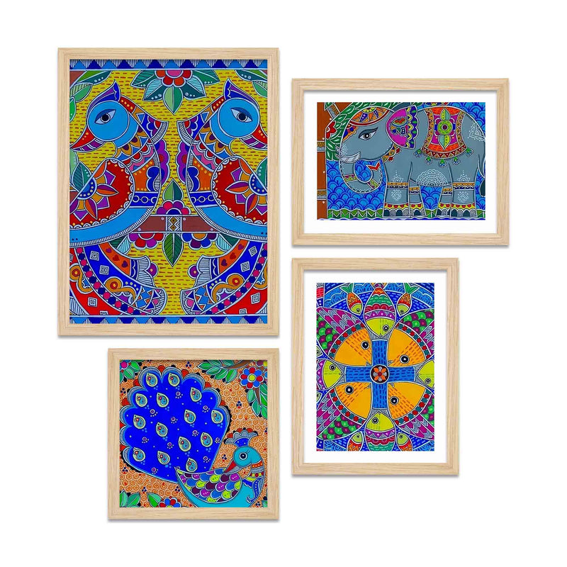 Bright Indian Traditional Art Wall Frame Set of Four