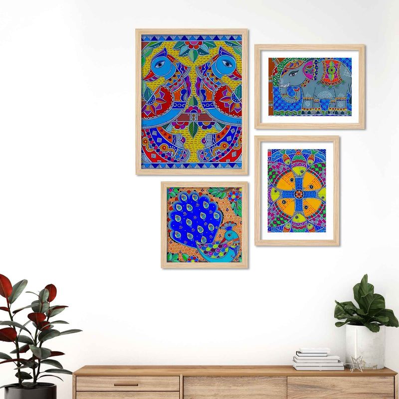 Bright Indian Traditional Art Wall Frame Set of Four