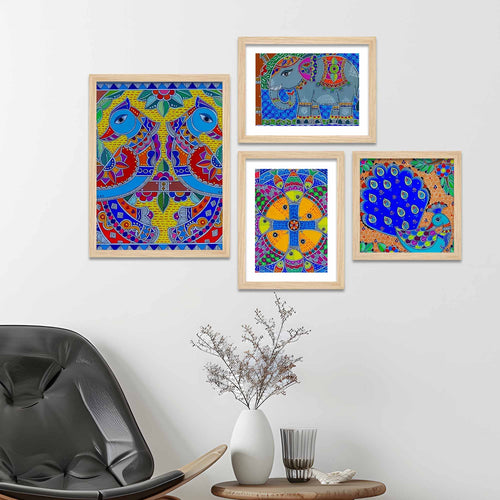 Bright Indian Traditional Art Wall Frame Set of Four