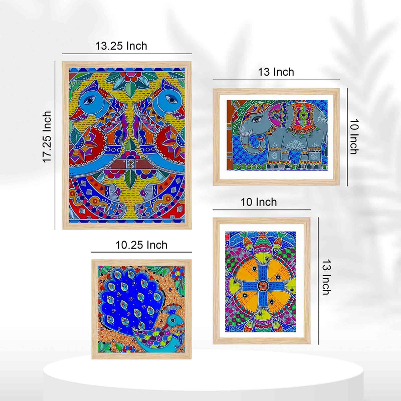 Bright Indian Traditional Art Wall Frame Set of Four