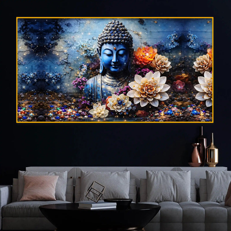 Buddha Enlightenment Floral Scene Crystal Glass Premium Painting