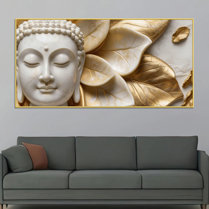 Buddha Harmony Gold Leaves 3D Canvas Wall Painting