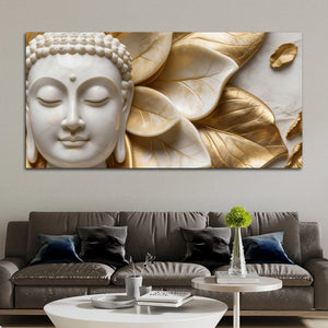 Buddha Harmony Gold Leaves 3D Canvas Wall Painting