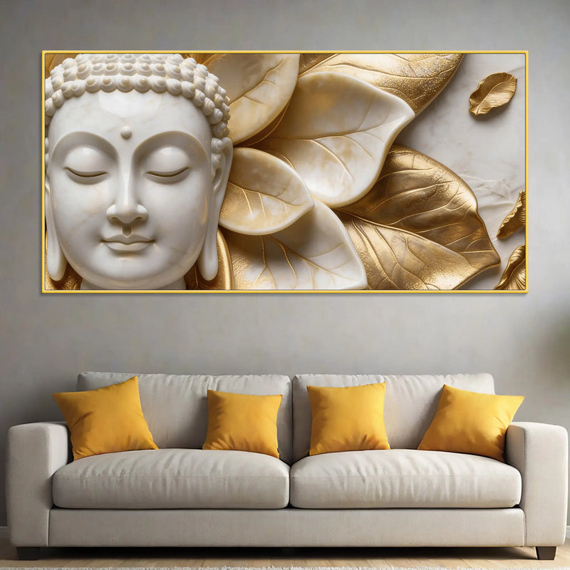 Buddha Harmony Gold Leaves 3D Canvas Wall Painting