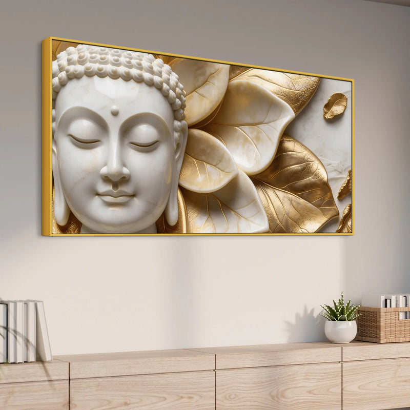Buddha Harmony Gold Leaves 3D Canvas Wall Painting