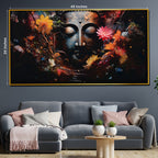 Buddha in Blooms Framed Crystal Glass Painting