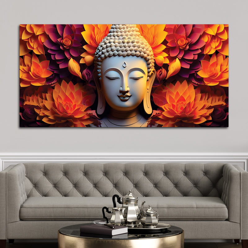 Buddha Floral Painting – Zen Wall Decor