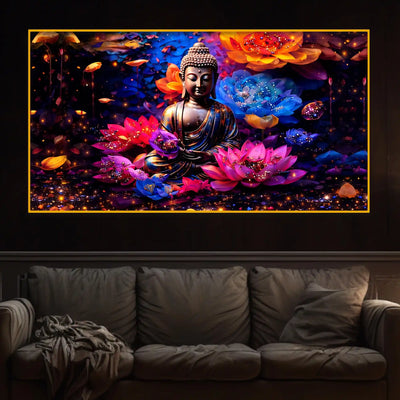 Buddha Peaceful Crystal Glass Painting for Luxury Home Decor
