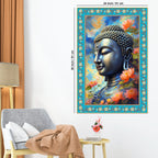 Buddha Rainbow Flowers Border Vertical Canvas Wall Painting