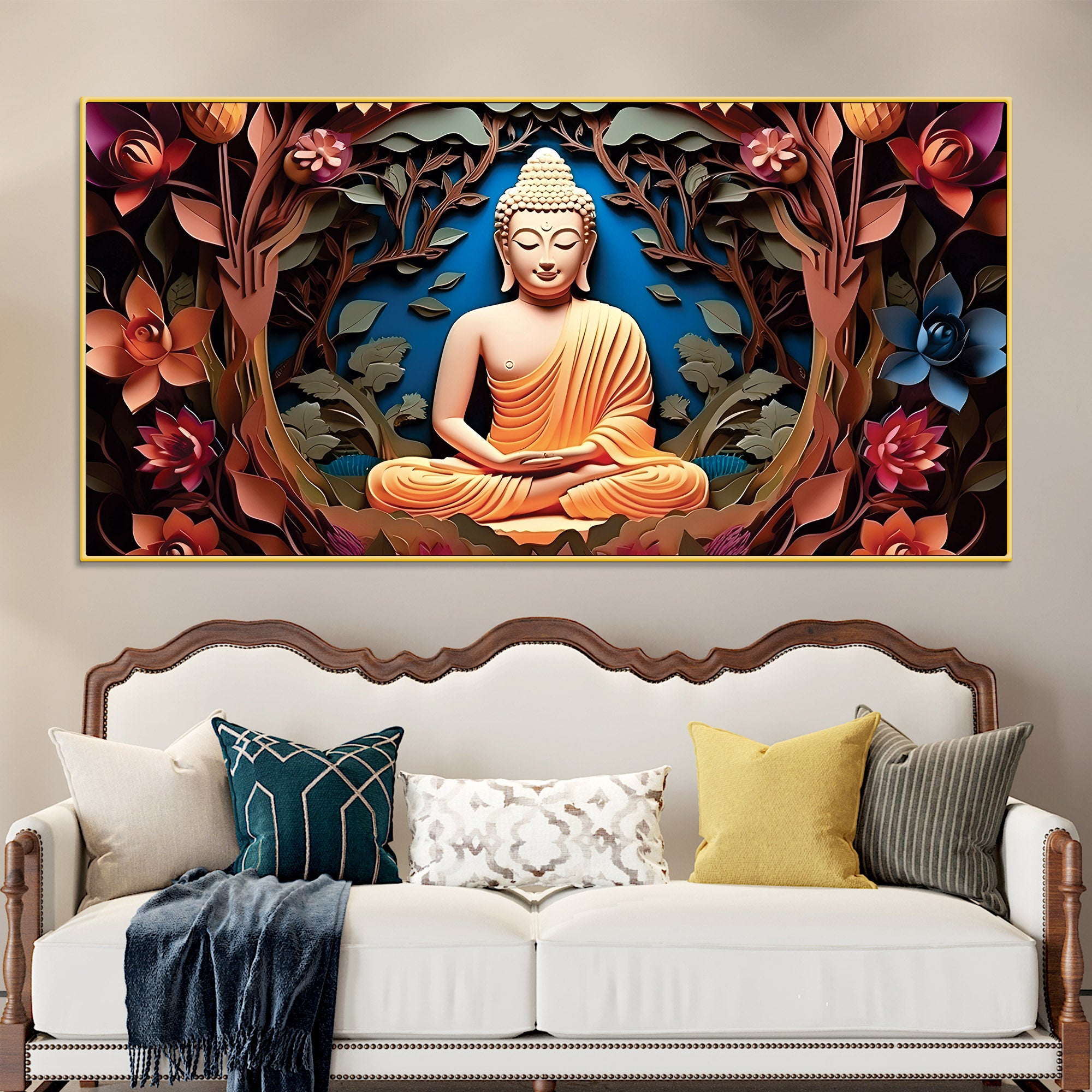 Buddha Wall Art with Floral Design – Luxury Canvas Painting