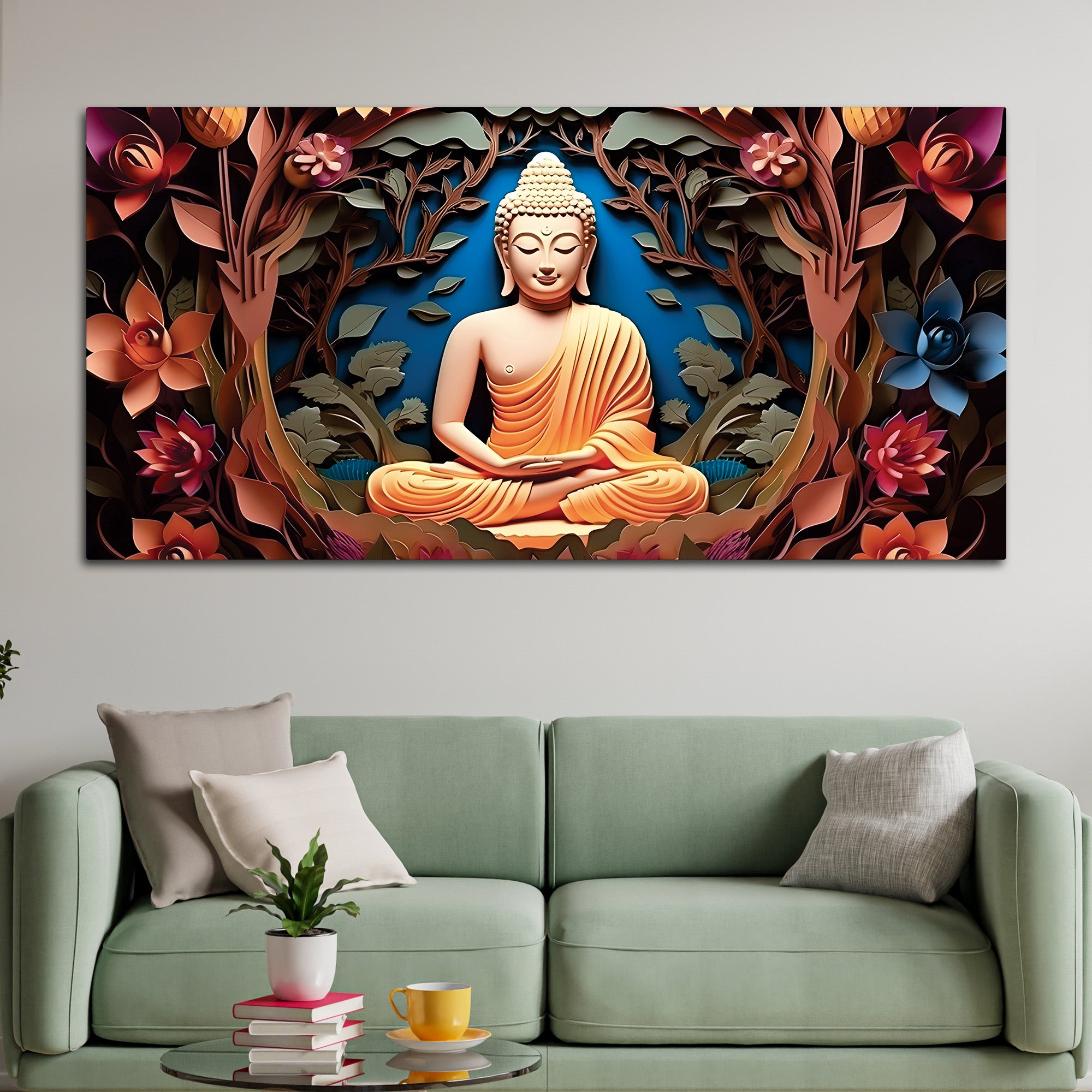 Buddha Wall Art with Floral Design – Luxury Canvas Painting