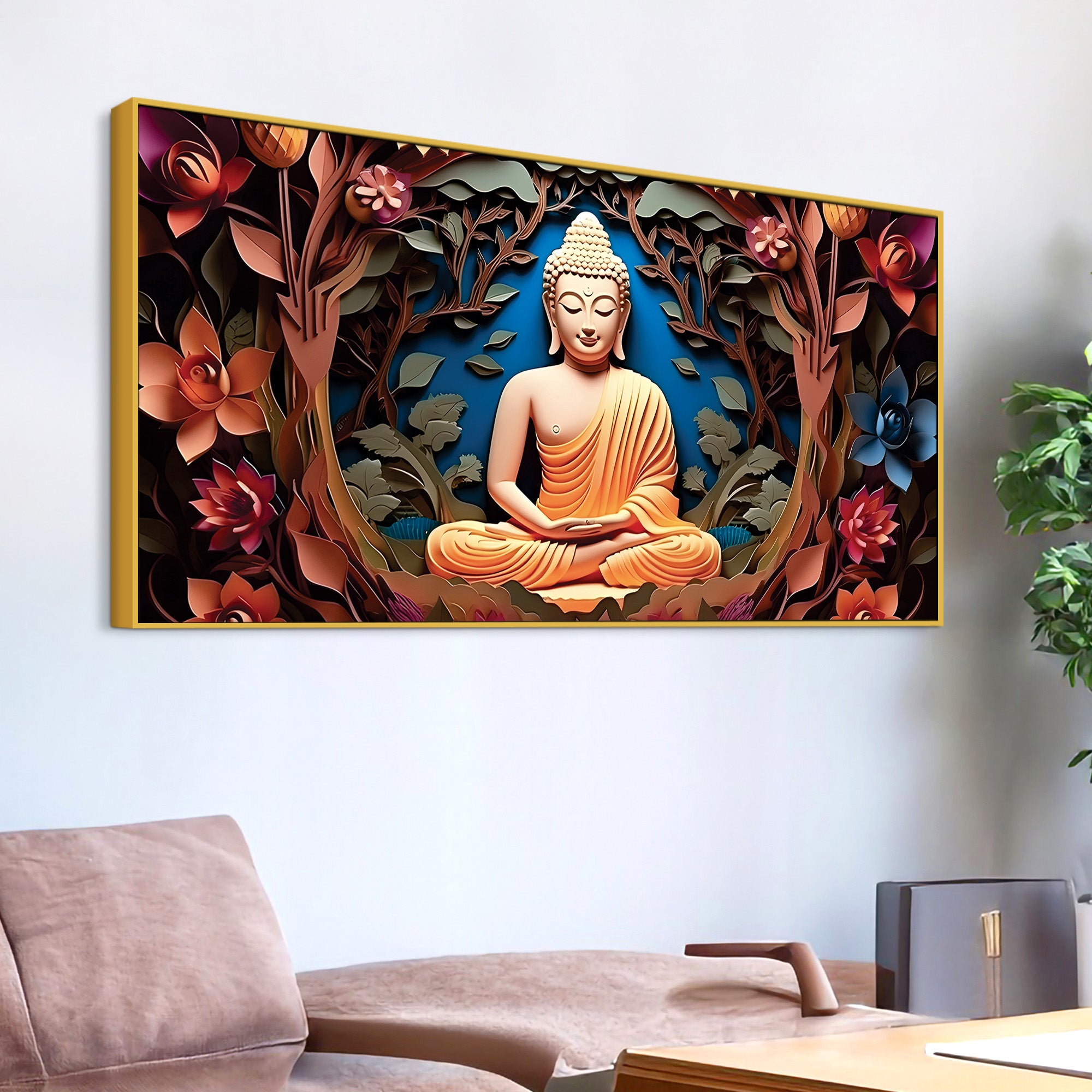 Buddha Wall Art with Floral Design – Luxury Canvas Painting