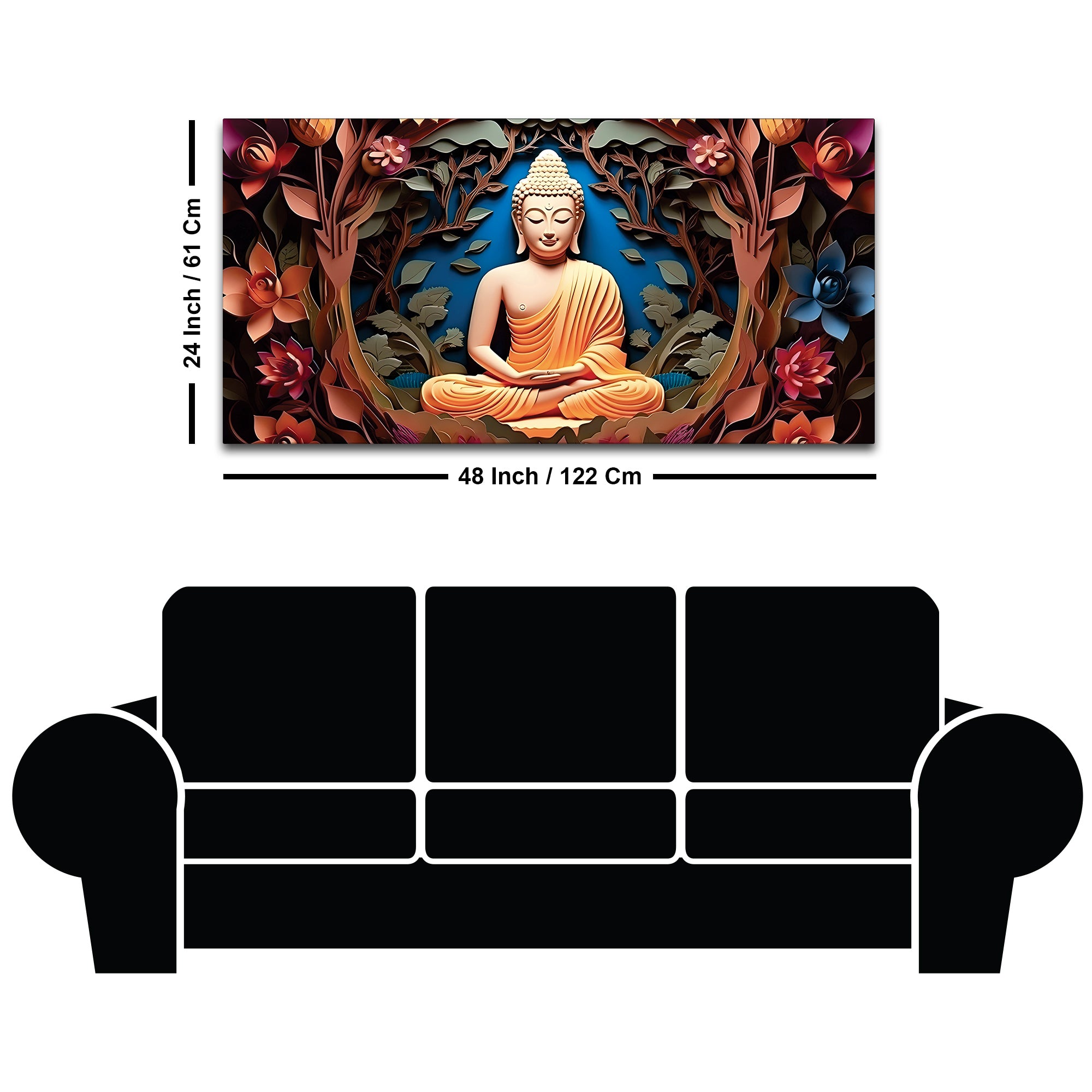 Buddha Wall Art with Floral Design – Luxury Canvas Painting