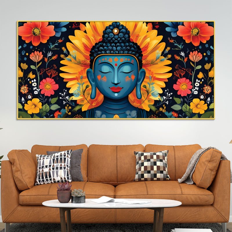 Buddha Wall Art with Floral Design – Peaceful Canvas Painting