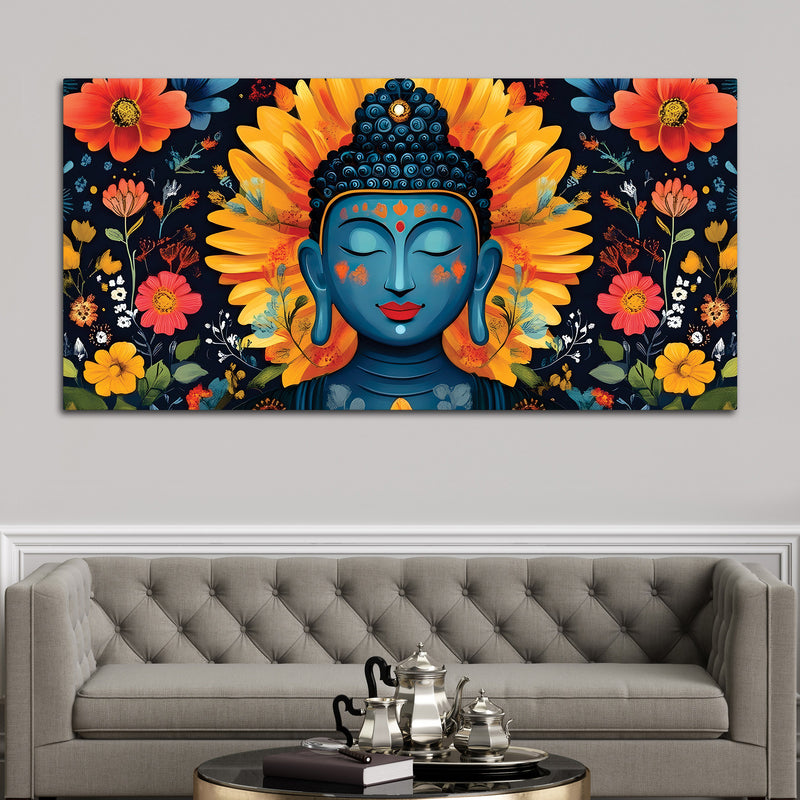 Buddha Wall Art with Floral Design – Peaceful Canvas Painting