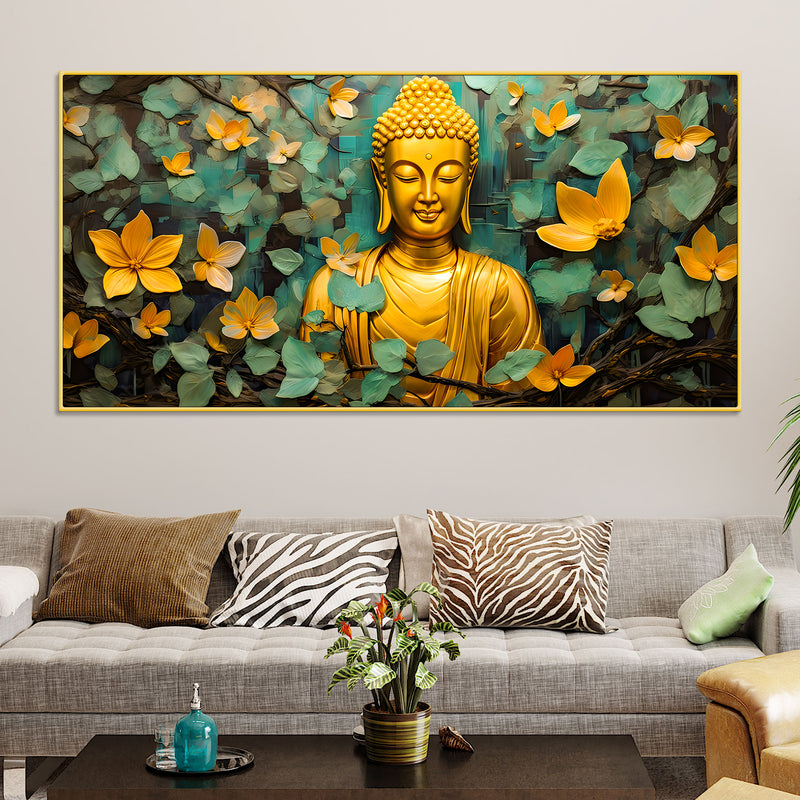 buddha-wall-painting-with-floral-leaves-for-peace