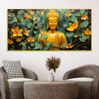 Buddha Wall Painting with Floral Leaves for Peace