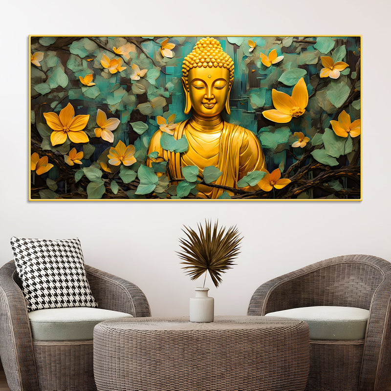 Buddha Wall Painting with Floral Leaves for Peace