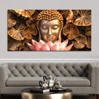Buddha Wall Painting with Lotus & Floral Art-Decorative Canvas