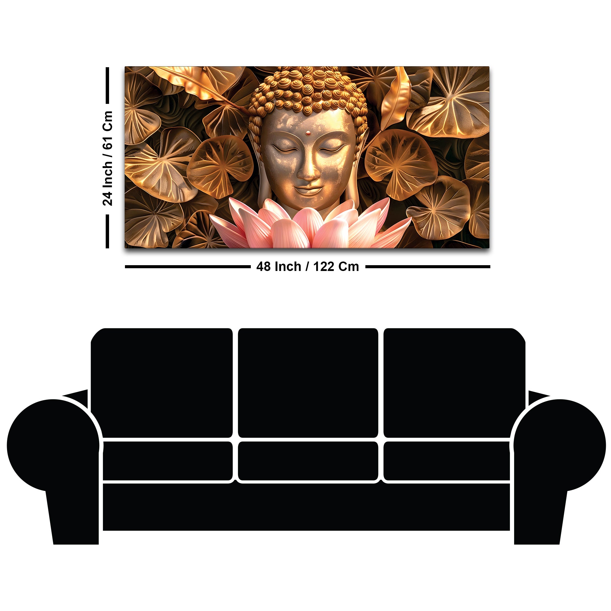 Buddha Wall Painting with Lotus & Floral Art-Decorative Canvas