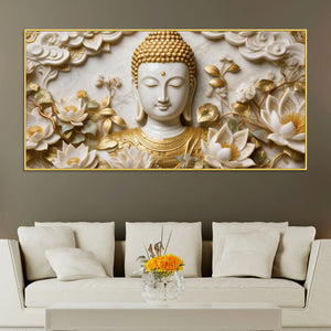 Buddha with Lotus Flowers 3D Canvas Wall Painting
