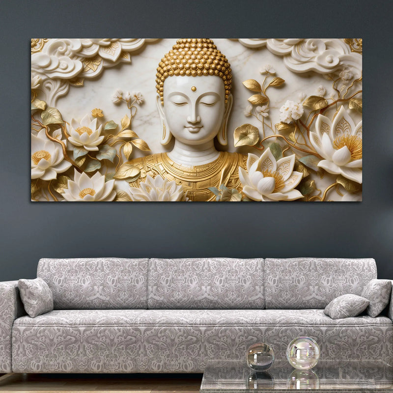Buddha with Lotus Flowers 3D Canvas Wall Painting