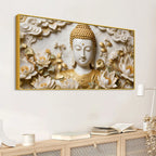Buddha with Lotus Flowers 3D Canvas Wall Painting