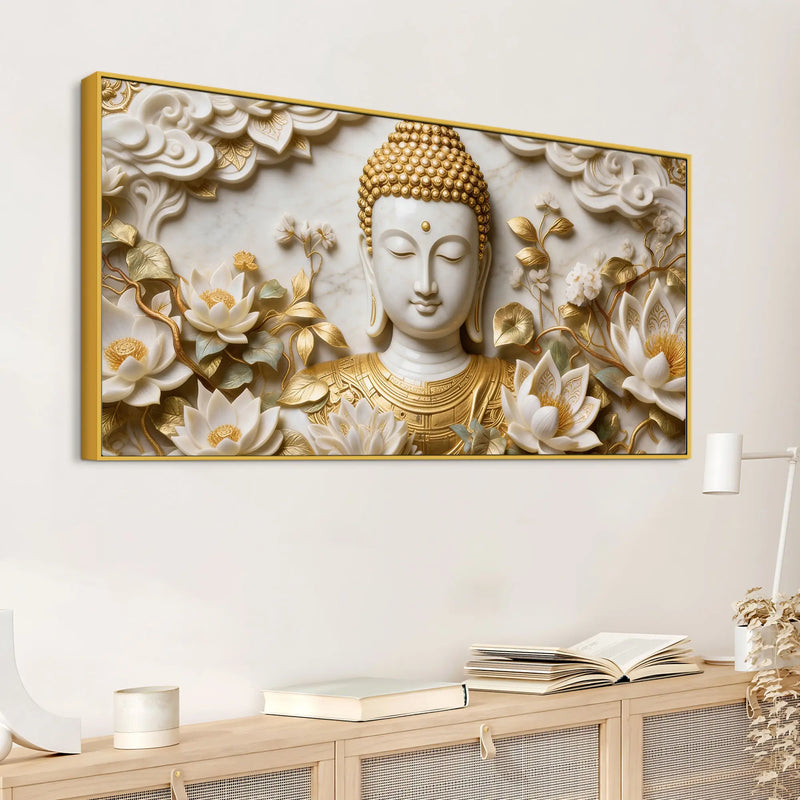 Buddha with Lotus Flowers 3D Canvas Wall Painting