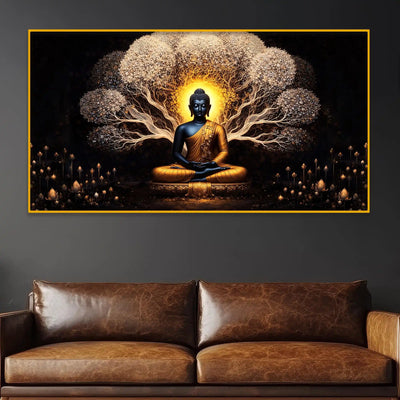 Buddha with Sacred Tree Crystal Glass Premium Painting for Designer Décor