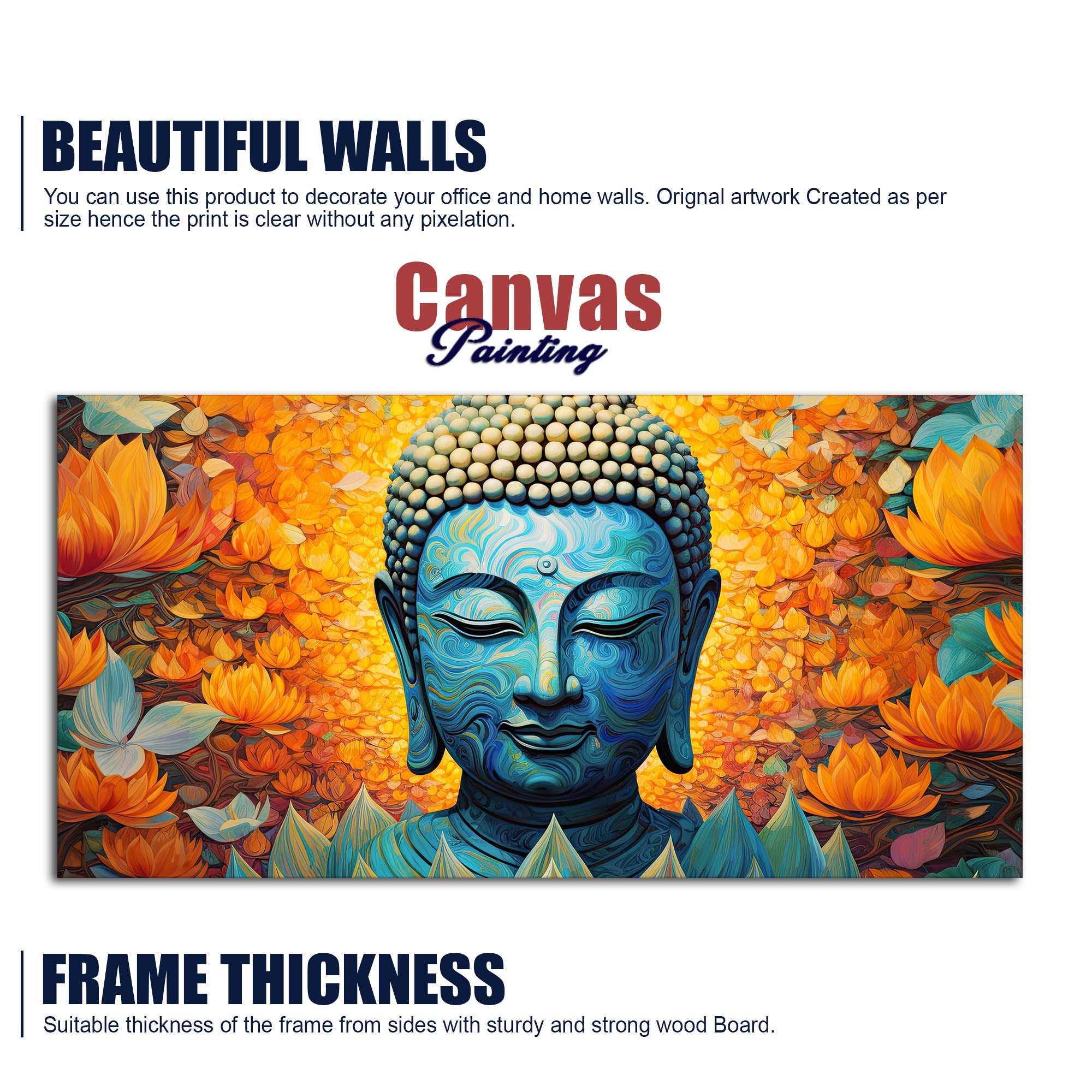 Buddhist Statue with Lotus Flowers Background Canvas Wall Painting