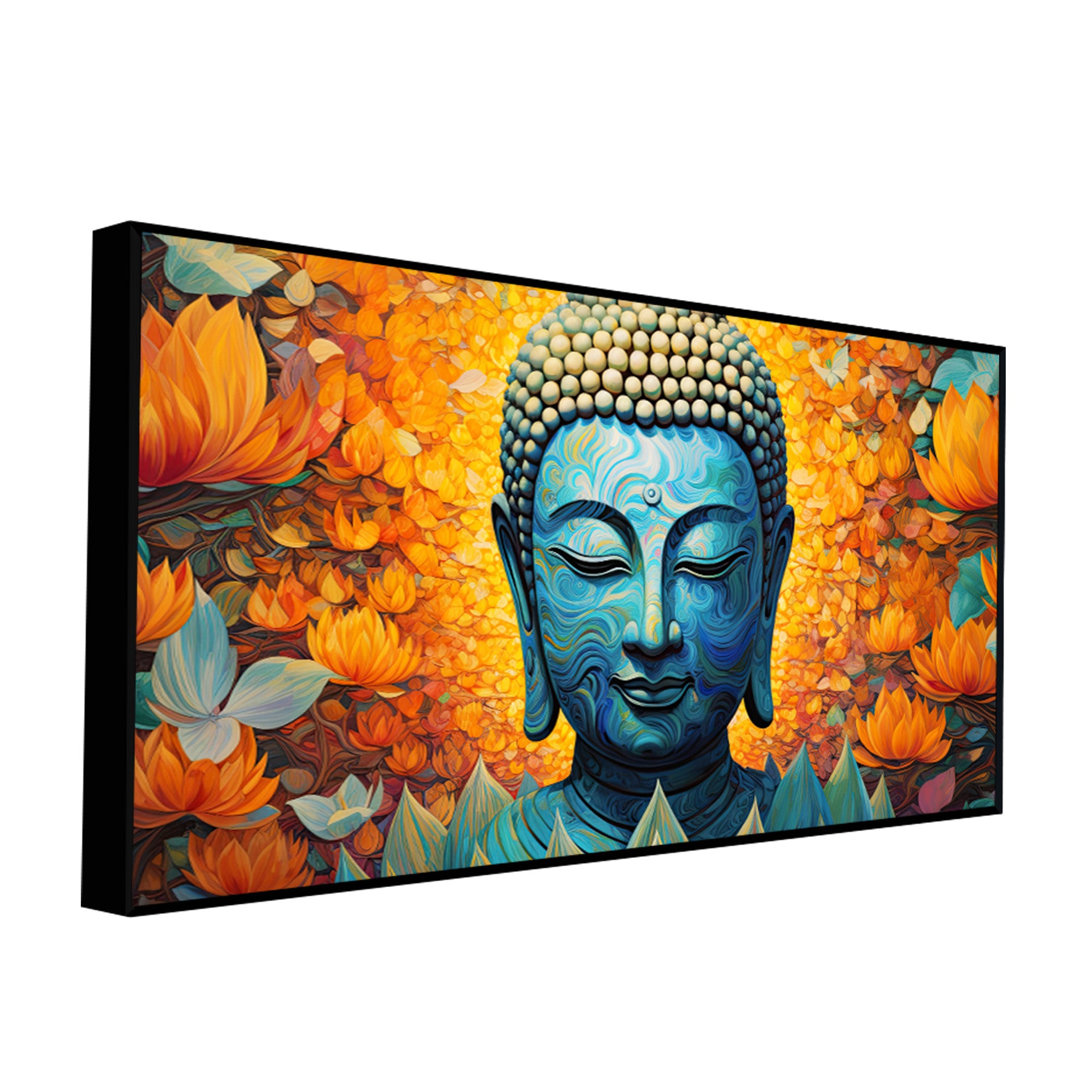 Buddhist Statue with Lotus Flowers Background Canvas Wall Painting