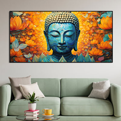 Buddhist Statue with Lotus Flowers Background Canvas Wall Painting