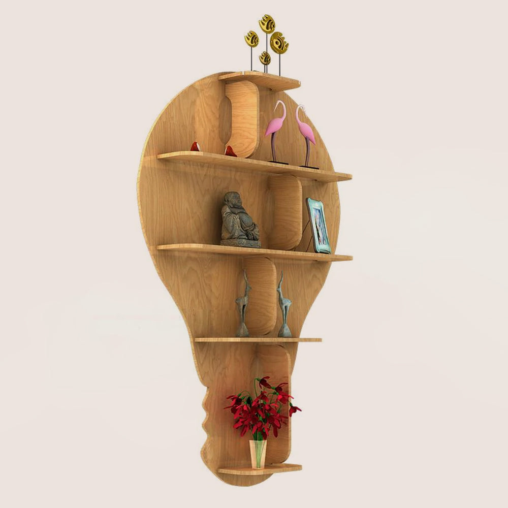 Hot Air Balloon Backlit Designer Wooden Wall Shelf / Book Shelf / Night Light, Light Oak Finish