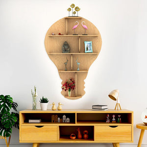 Bulb Shape Backlit Designer Wooden Wall Shelf / Book Shelf / Night Light, Light Oak Finish