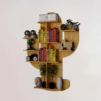 Cactus Shape Designer Wooden Wall Shelf / Book Shelf, Light Oak Finish