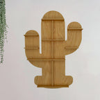 Cactus Shape Designer Wooden Wall Shelf / Book Shelf, Light Oak Finish