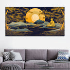 Calming Buddha Canvas Painting with Moonlight & Nature