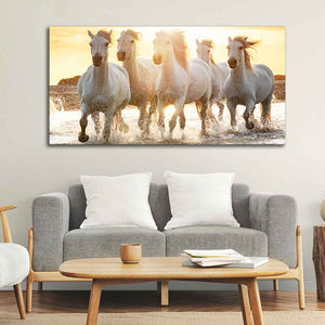 Camargue White Horses Running in Seaside Premium Wall Painting