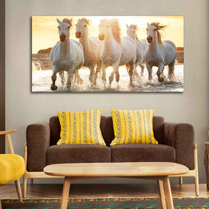 Camargue White Horses Running in Seaside Premium Wall Painting