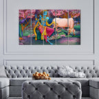 Canvas Wall Painting of Krishna Playing Flute Set of 5 Pieces