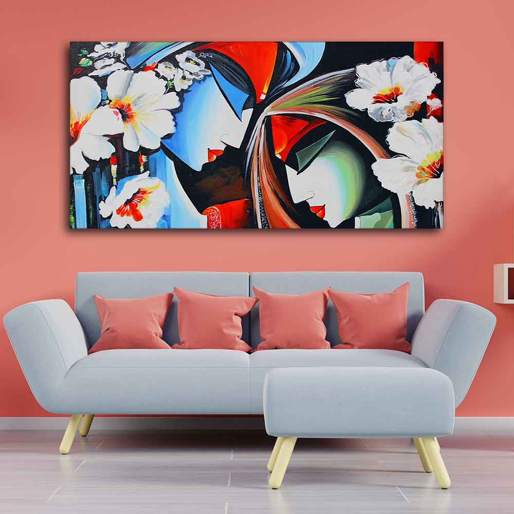 Canvas Wall Painting of Lord Radha Krishna Abstract Pattern