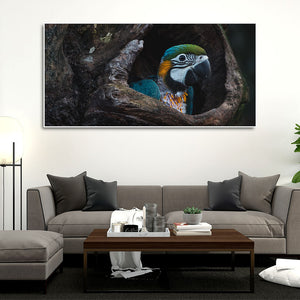 Canvas Wall Painting of Mascaw Parrot in Tree Hole