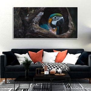 Canvas Wall Painting of Mascaw Parrot in Tree Hole